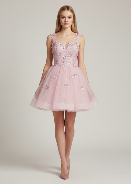 Festliche Kleider Jugendweihe Rosa - Kurzes Abendkleid - Ansicht 1