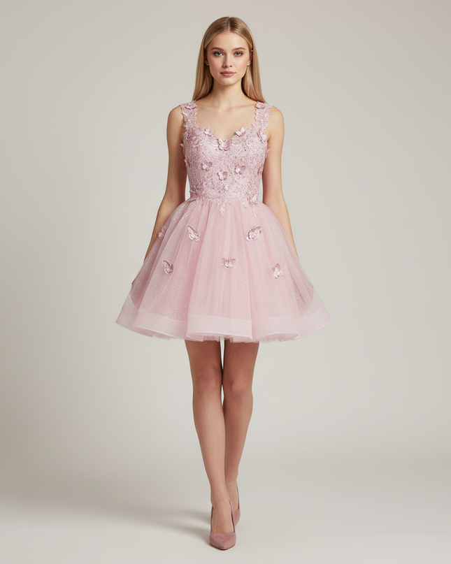 Festliche Kleider Jugendweihe Rosa - Kurzes Abendkleid - Ansicht 1
