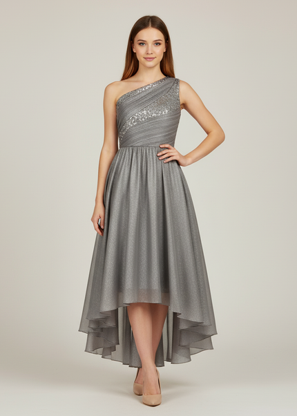 Festliches Kleid Jugendweihe Schulter Silber Pailletten - Ansicht 1
