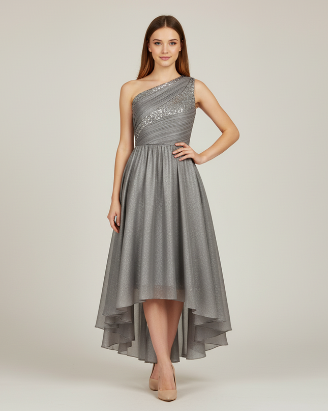 Festliches Kleid Jugendweihe Schulter Silber Pailletten - Ansicht 1