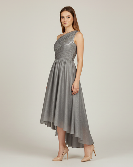 Festliches Kleid Jugendweihe Schulter Silber Pailletten - Ansicht 3