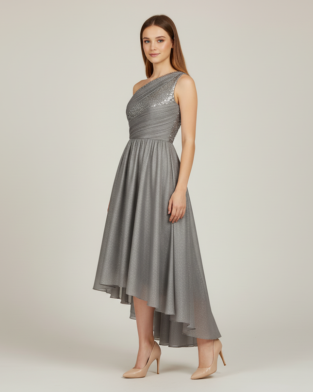 Festliches Kleid Jugendweihe Schulter Silber Pailletten - Ansicht 3