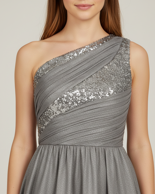 Festliches Kleid Jugendweihe Schulter Silber Pailletten - Ansicht 4