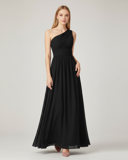 Festliches Kleid Jugendweihe Schulterlos Schwarz Chiffon - Ansicht 1