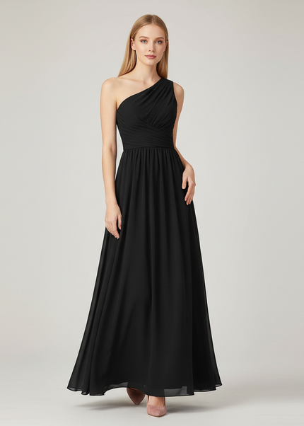 Festliches Kleid Jugendweihe Schulterlos Schwarz Chiffon - Ansicht 1