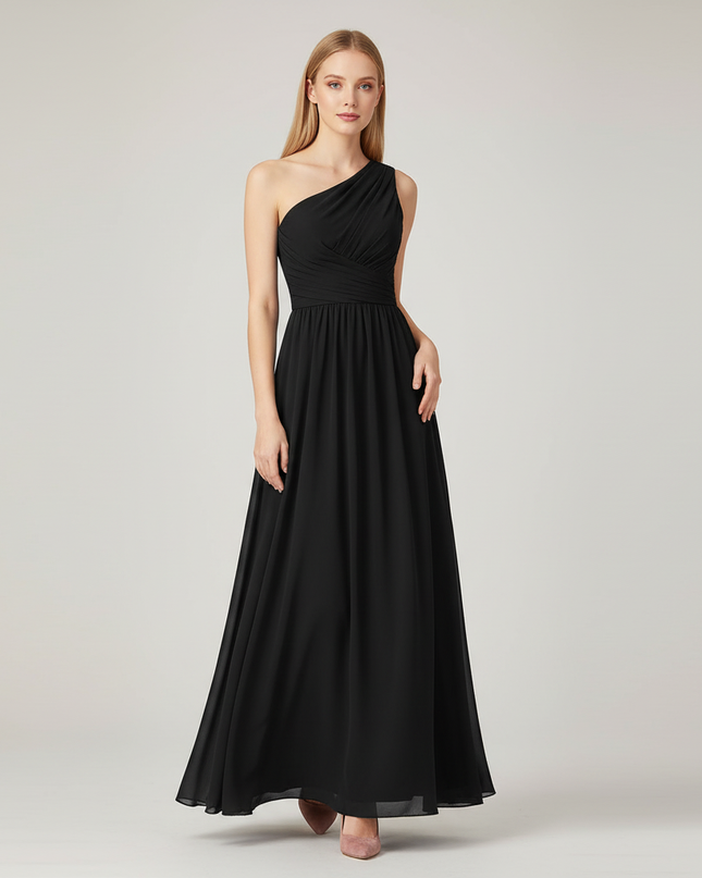 Festliches Kleid Jugendweihe Schulterlos Schwarz Chiffon - Ansicht 1