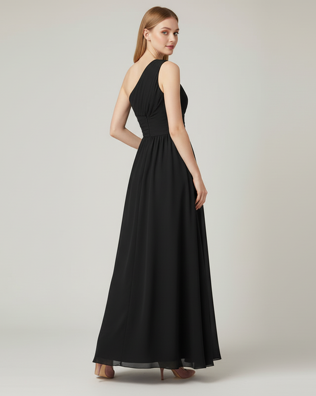 Festliches Kleid Jugendweihe Schulterlos Schwarz Chiffon - Ansicht 2