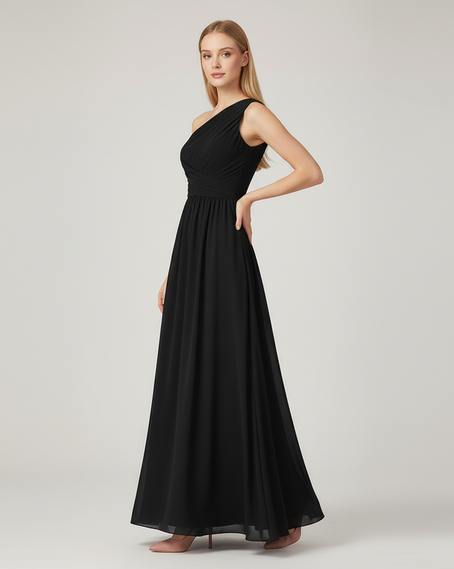 Festliches Kleid Jugendweihe Schulterlos Schwarz Chiffon - Ansicht 3