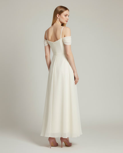 Festliches Kleid Jugendweihe Schulterlos Creme Chiffon - Ansicht 2