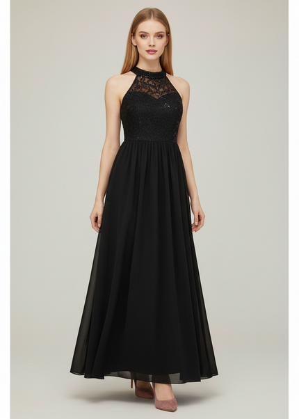Festliches Kleid Jugendweihe Schwarz Spitze Lang - Ansicht 1