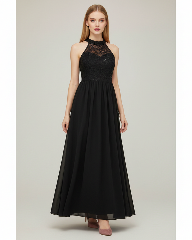 Festliches Kleid Jugendweihe Schwarz Spitze Lang - Ansicht 1