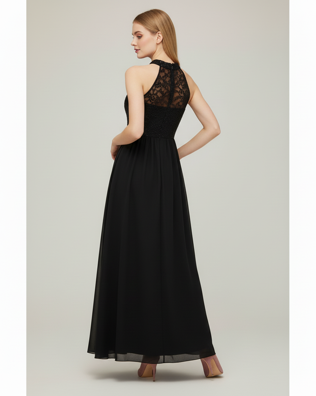 Festliches Kleid Jugendweihe Schwarz Spitze Lang - Ansicht 2