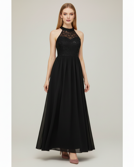 Festliches Kleid Jugendweihe Schwarz Spitze Lang - Ansicht 3