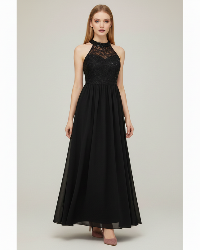 Festliches Kleid Jugendweihe Schwarz Spitze Lang - Ansicht 3