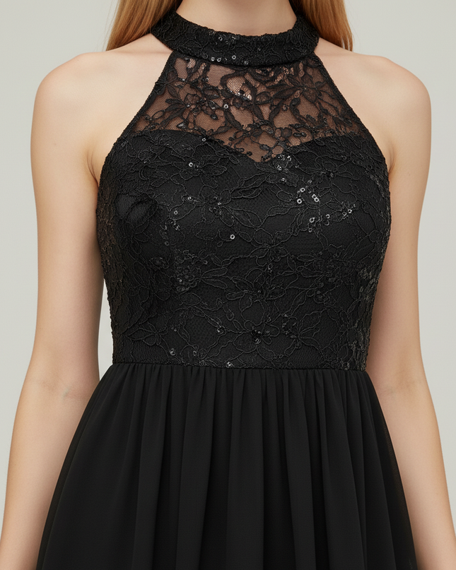 Festliches Kleid Jugendweihe Schwarz Spitze Lang - Ansicht 4
