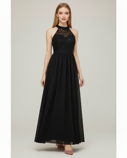 Festliches Kleid Jugendweihe Schwarz Spitze Lang - Ansicht 5