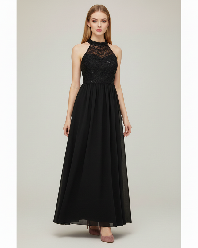 Festliches Kleid Jugendweihe Schwarz Spitze Lang - Ansicht 5