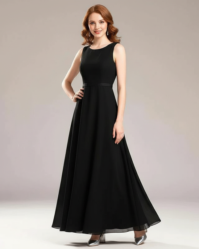 Festliche Kleider Jugendweihe Traeger - Schwarz Chiffon - Ansicht 1