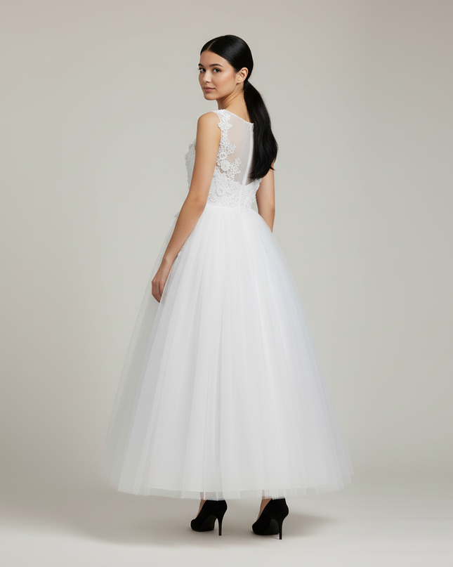 Festliches Kleid Jugendweihe Weiss Lang Blumen - Ansicht 2