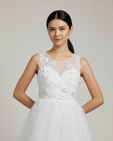 Festliches Kleid Jugendweihe Weiss Lang Blumen - Ansicht 4