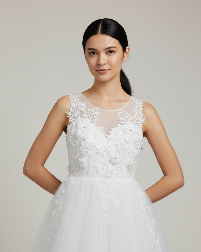 Festliches Kleid Jugendweihe Weiss Lang Blumen - Ansicht 4