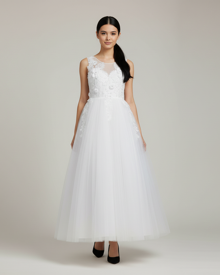 Festliches Kleid Jugendweihe Weiss Lang Blumen - Ansicht 5