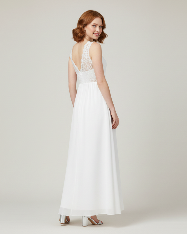 Festliches Kleid Jugendweihe Weiss Spitze Blumen - Ansicht 2