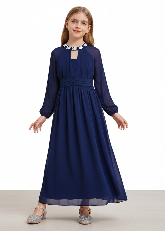 Jugendweihe Kleid Dunkelblau Blumenkind-Kleid - Ansicht 1