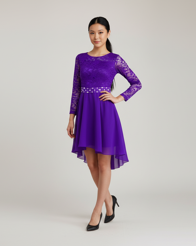 Lila Jugendweihe Kleid Mesh Volumen - Ansicht 1