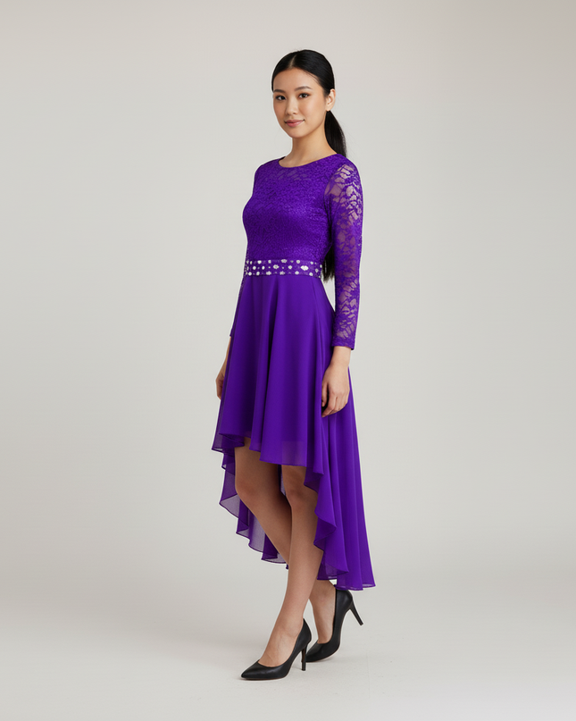 Lila Jugendweihe Kleid Mesh Volumen - Ansicht 3