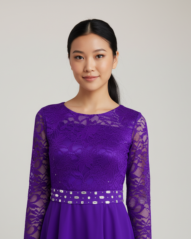 Lila Jugendweihe Kleid Mesh Volumen - Ansicht 4