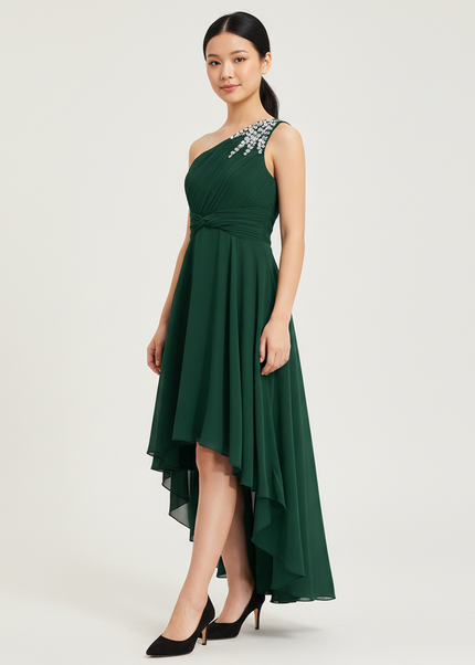Gruenes Jugendweihe Kleid Armeegruen Einschulter Kinder - Ansicht 1