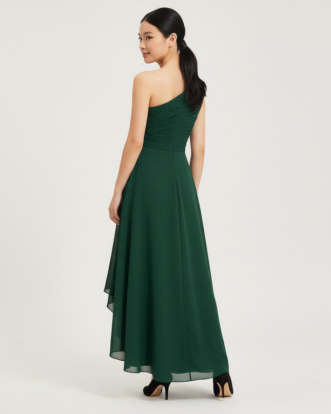 Gruenes Jugendweihe Kleid Armeegruen Einschulter Kinder - Ansicht 2