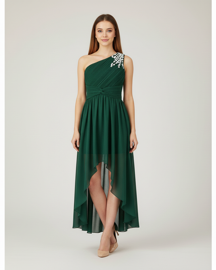 Gruenes Jugendweihe Kleid Einschulter Perlen Kinder - Ansicht 5