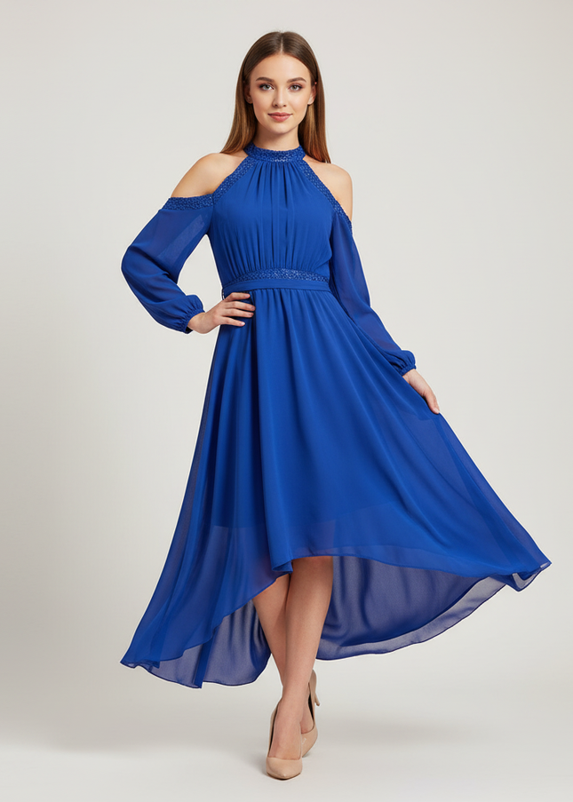 Hellblaues Jugendweihe Kleid Chiffon Volant - Festlich - Ansicht 1