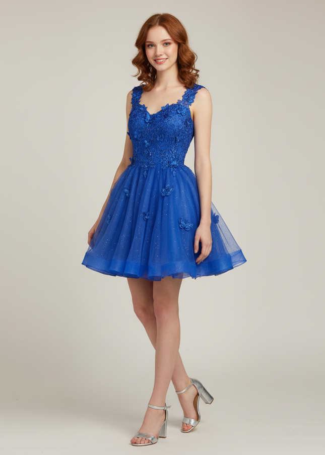 Hellblaues Jugendweihe Kleid Kurz Cocktail - Ansicht 1