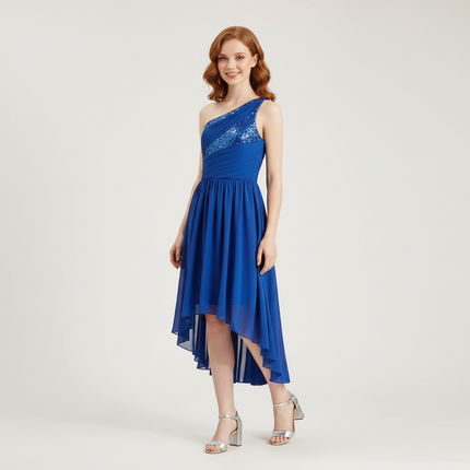 Hellblaues Jugendweihe Kleid Maxi Einschulter Kinder - Ansicht 1