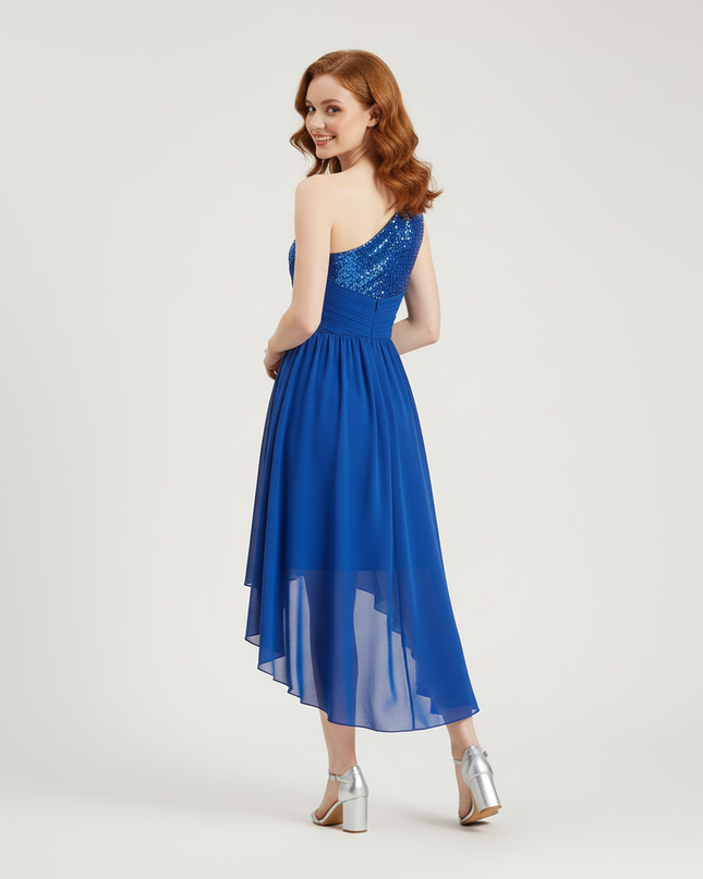Hellblaues Jugendweihe Kleid Maxi Einschulter Kinder - Ansicht 2