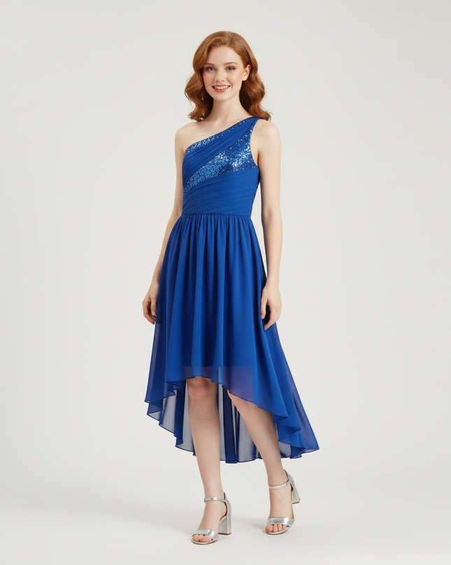 Hellblaues Jugendweihe Kleid Maxi Einschulter Kinder - Ansicht 5