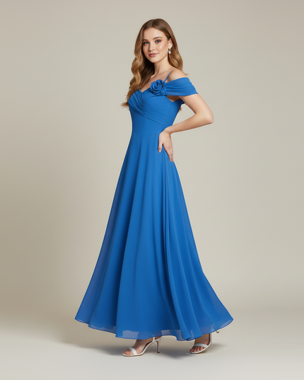 Hellblaues Jugendweihe Kleid Off Shoulder Chiffon Kinder - Ansicht 3