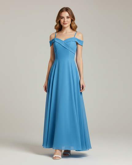 Hellblaues Jugendweihe Kleid Prom Off Shoulder Lang - Ansicht 5