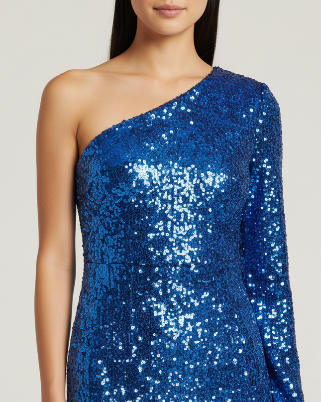 Hellblaues Jugendweihe Kleid Sequin Einschulter Kinder - Ansicht 4