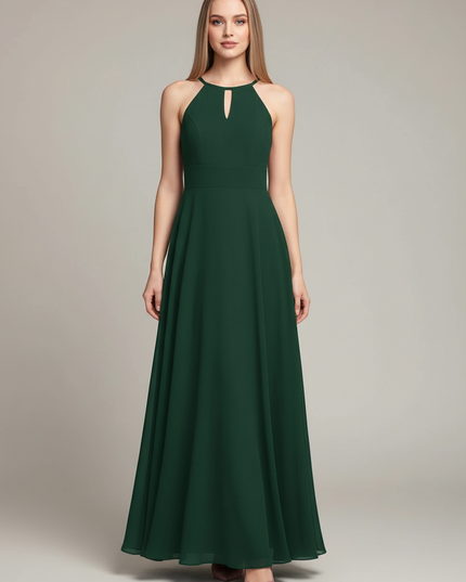Jaegergruenes Jugendweihe Kleid Halter A-Linie Lang - Ansicht 1