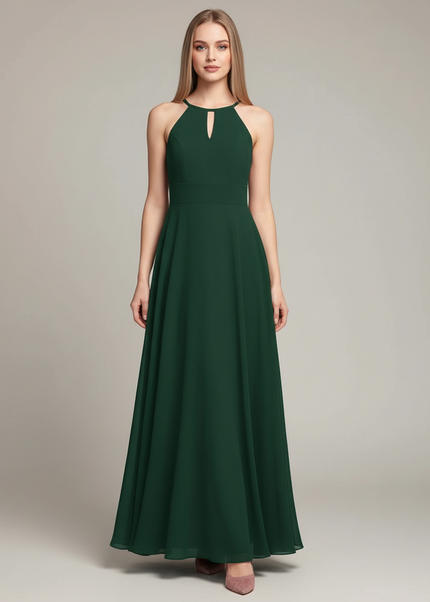 Jaegergruenes Jugendweihe Kleid Halter A-Linie Lang - Ansicht 1