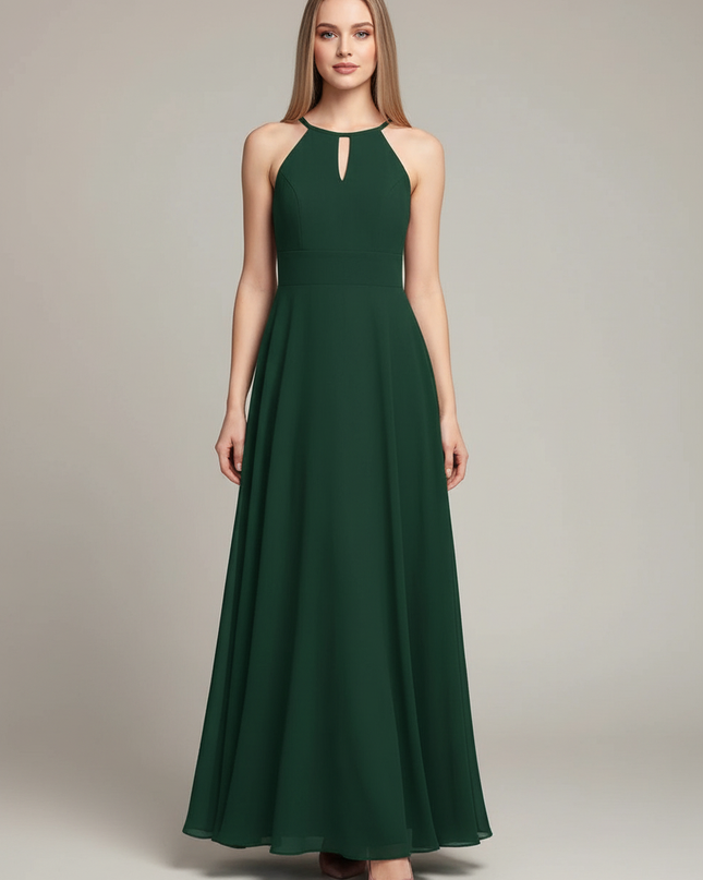 Jaegergruenes Jugendweihe Kleid Halter A-Linie Lang - Ansicht 1