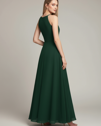 Jaegergruenes Jugendweihe Kleid Halter A-Linie Lang - Ansicht 2