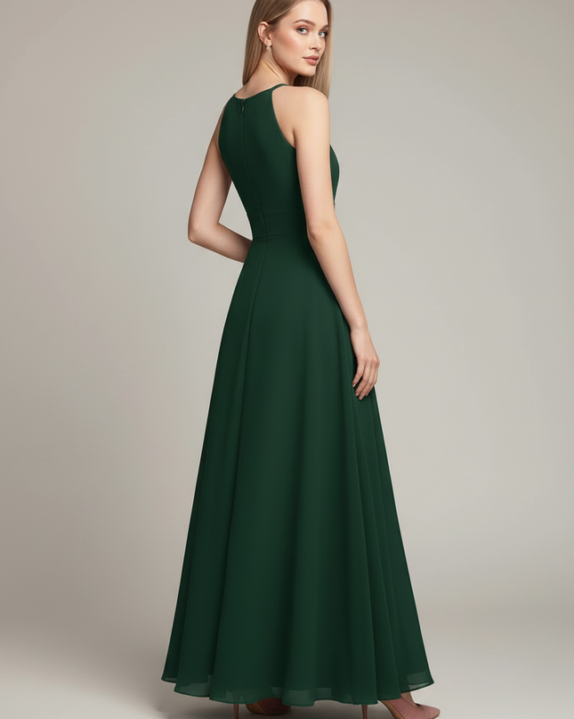 Jaegergruenes Jugendweihe Kleid Halter A-Linie Lang - Ansicht 2