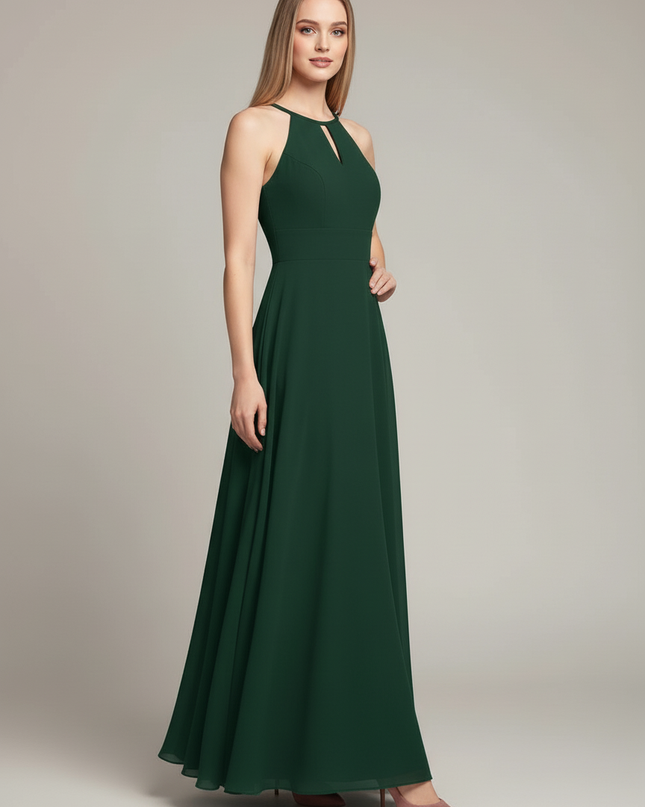 Jaegergruenes Jugendweihe Kleid Halter A-Linie Lang - Ansicht 3