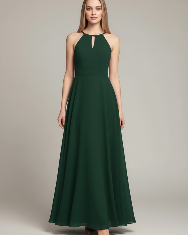 Jaegergruenes Jugendweihe Kleid Halter A-Linie Lang - Ansicht 5