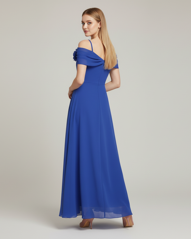 Jugendweihe Kleid Blau Festlich Chiffon Schulterlos - Ansicht 2